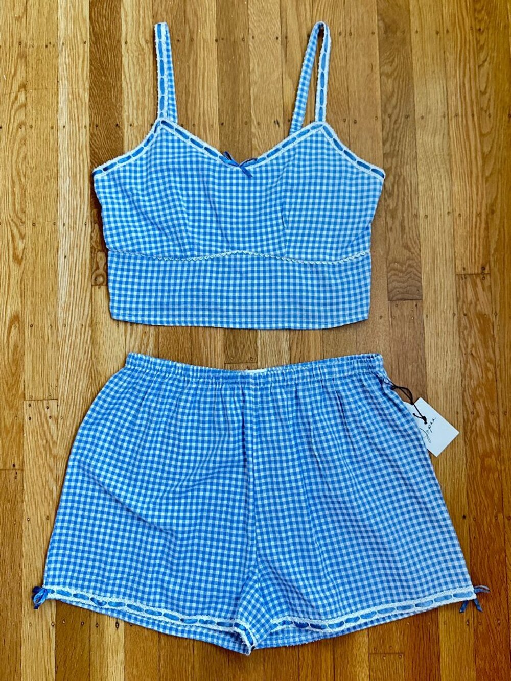 NWT 100% Cotton Blue Gingham Pajama Lounge Set Size L